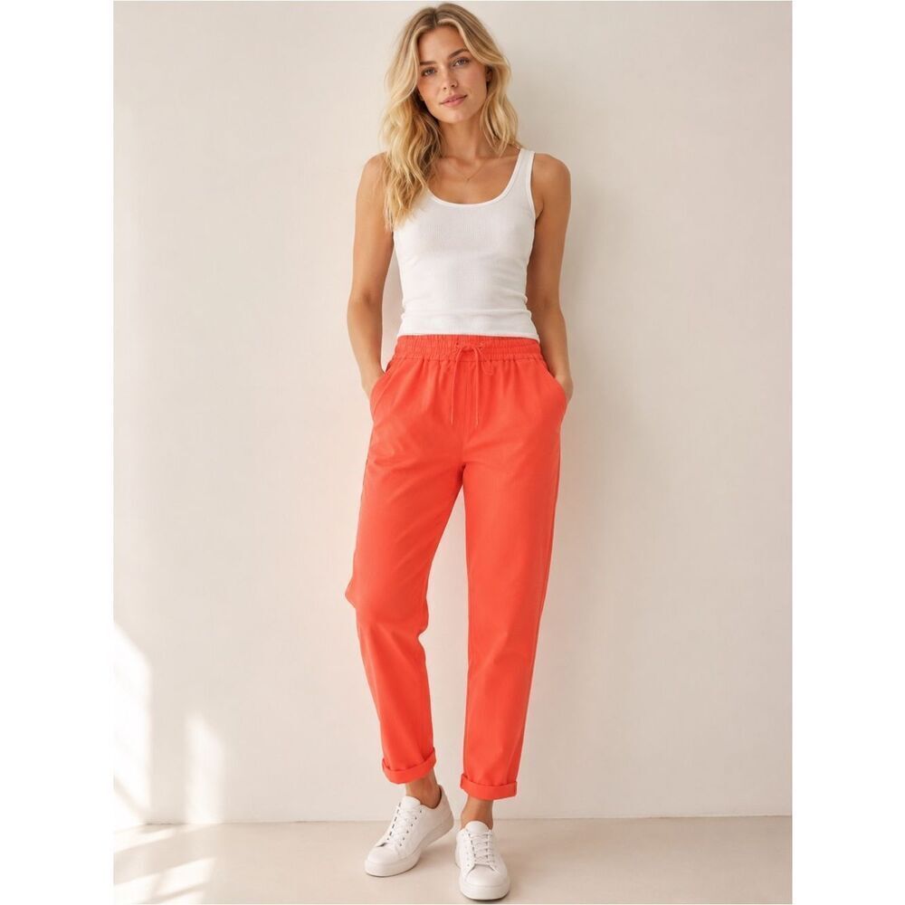 J. Crew Orange Linen Elastic Waist Pants